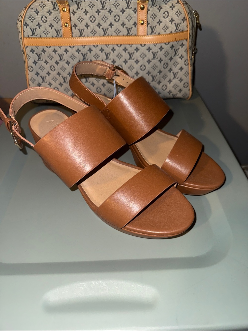 AEROSOLES Tan Two-Band Slingback Sandals